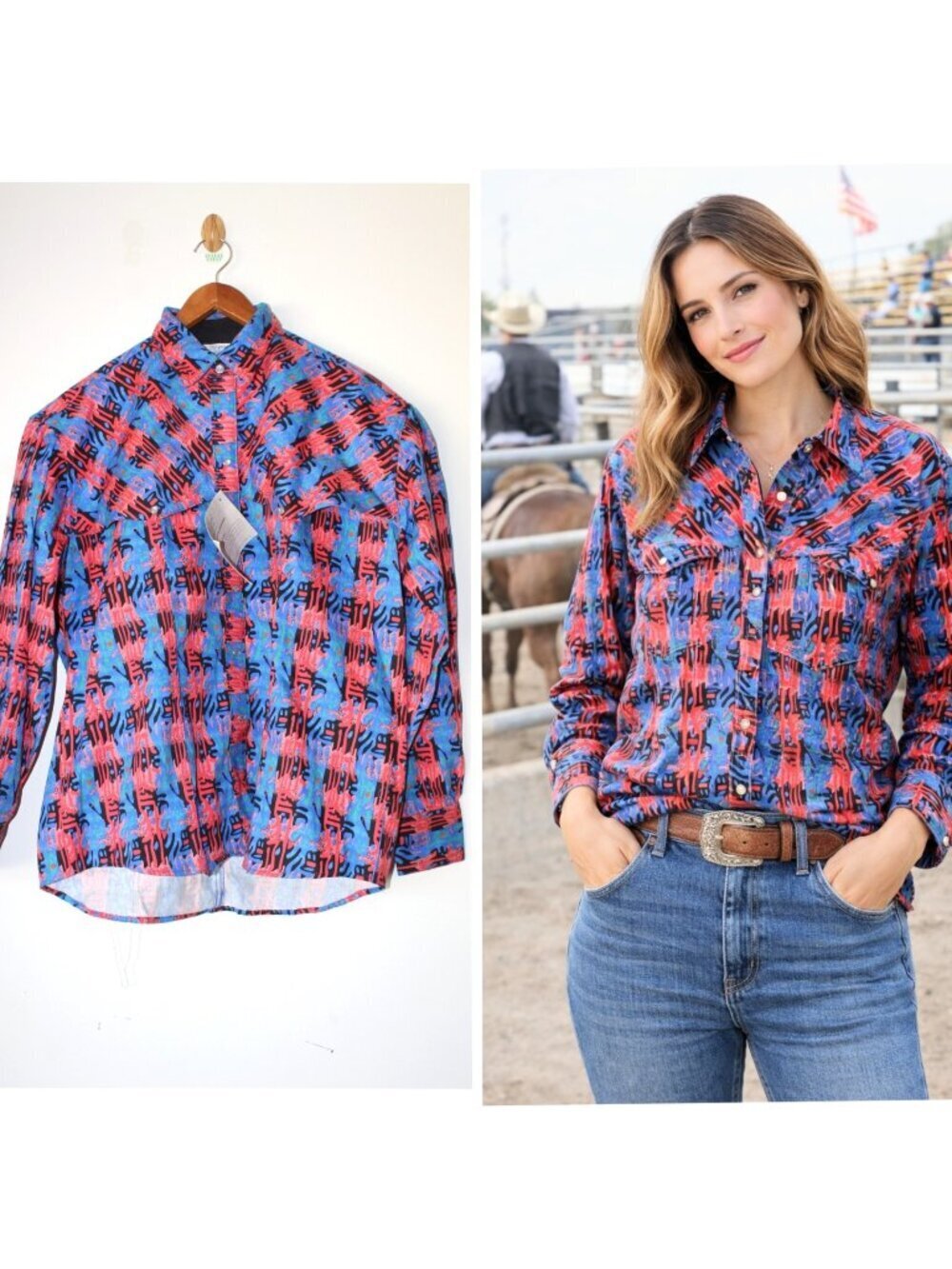 NWT Rockmount Women's Shirt Ranch Wear Aztec Print Pearl Snap Large USA Cowgirl
